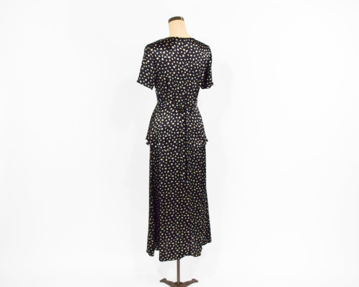 1990s Black Floral Satin Maxi Dress Small