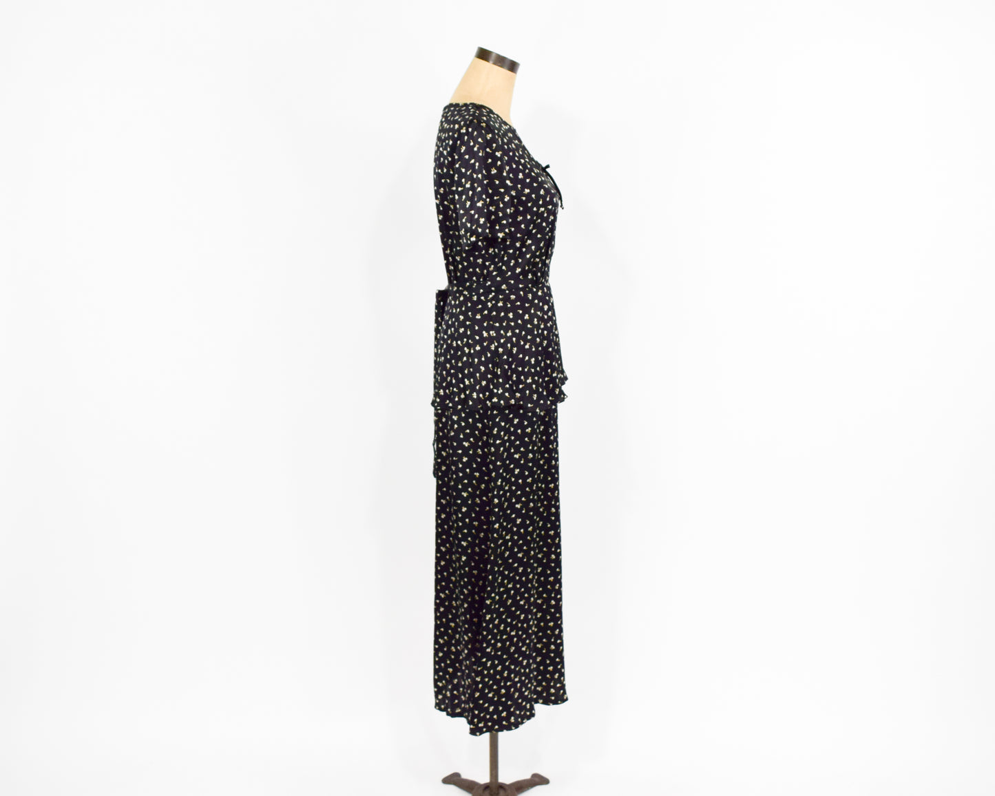 1990s Black Floral Satin Maxi Dress Small