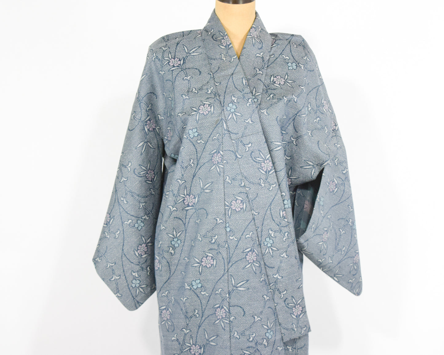 Vintage Blue & Grey Print Kimono