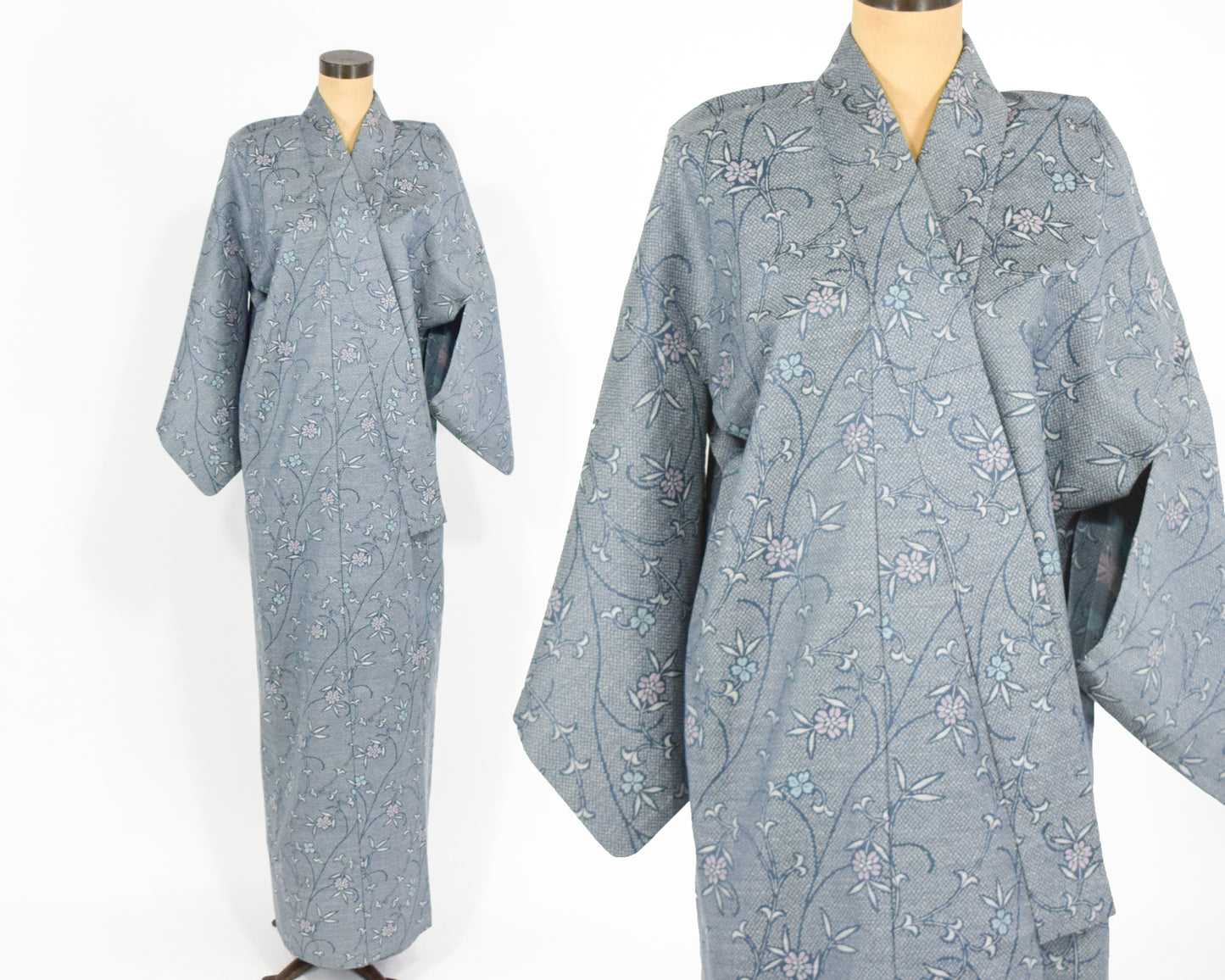 Vintage Blue & Grey Print Kimono