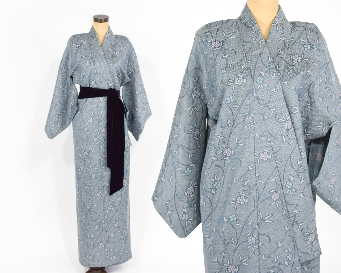 Vintage Blue & Grey Print Kimono