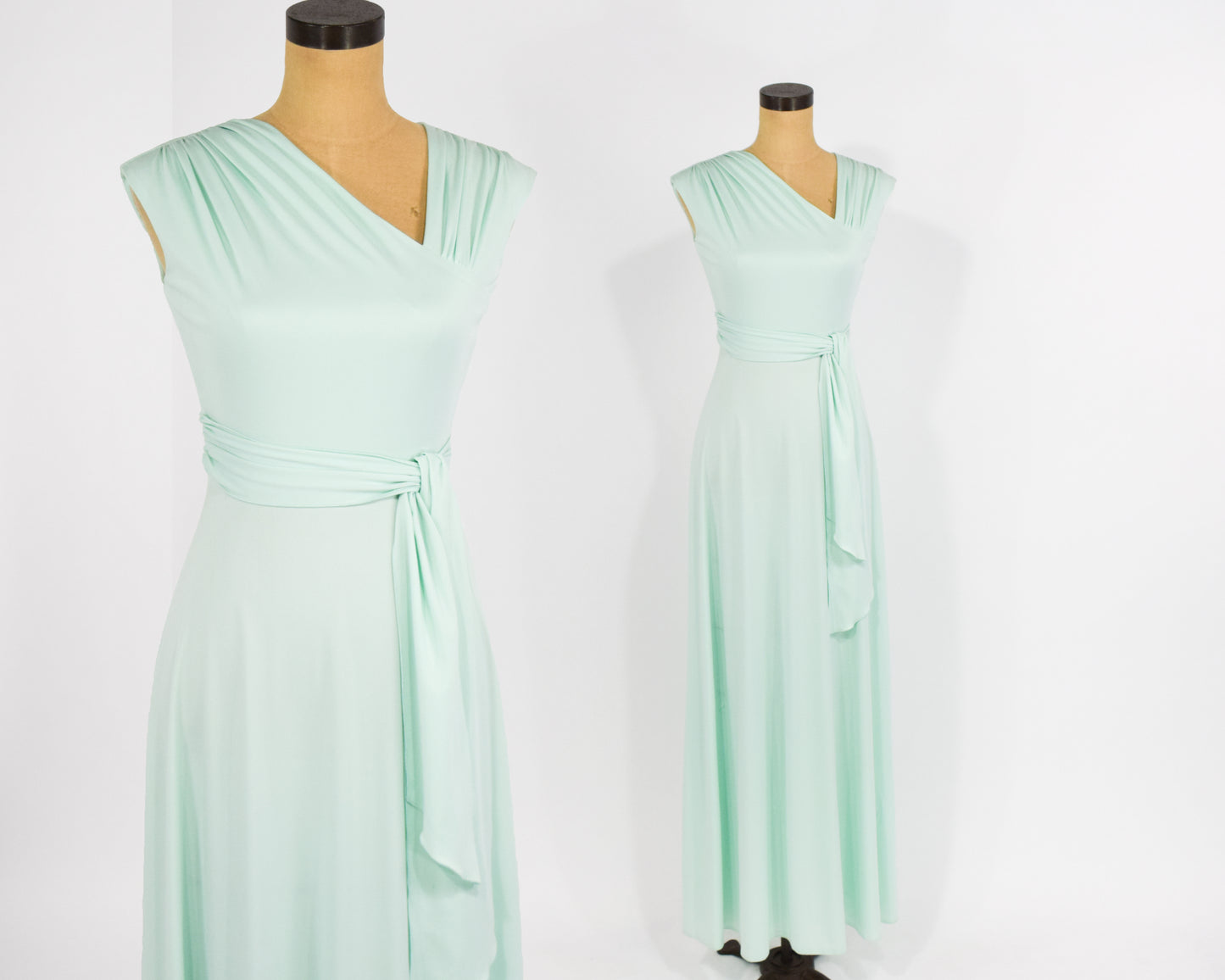 1970s Mint Green Sleeveless Maci Dress XS