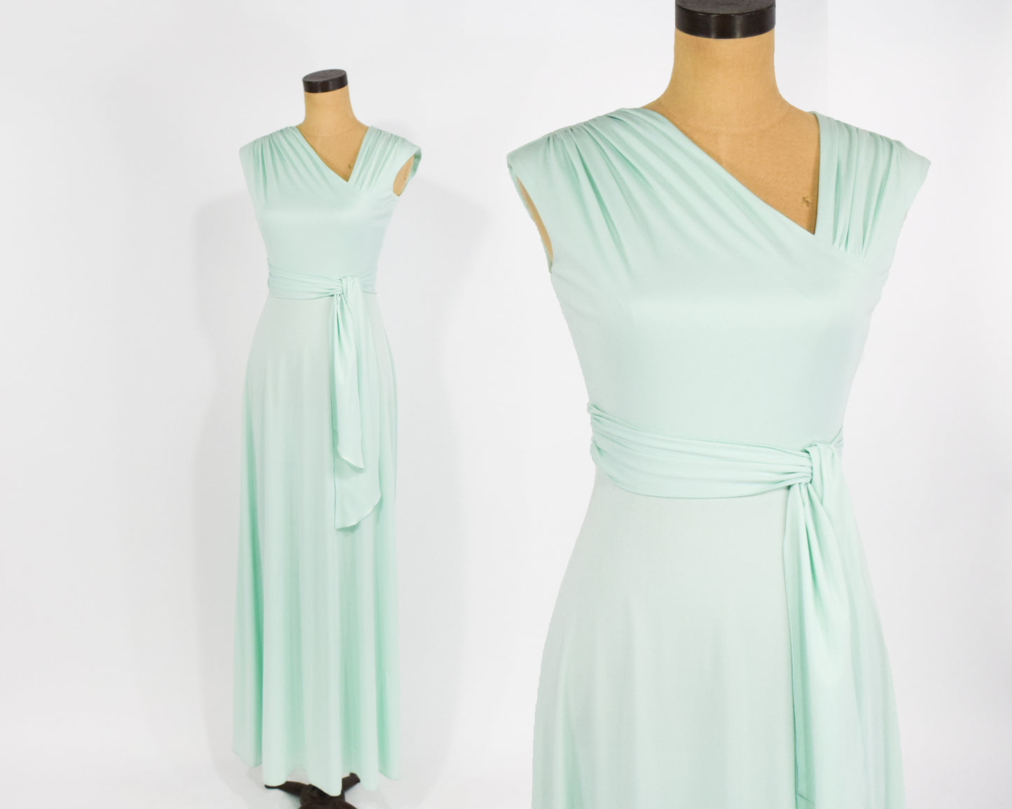 1970s Mint Green Sleeveless Maci Dress XS
