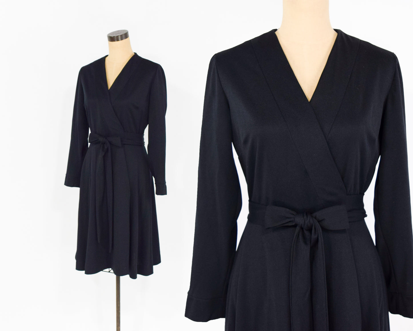 1970s Black Wrap Dress Medium