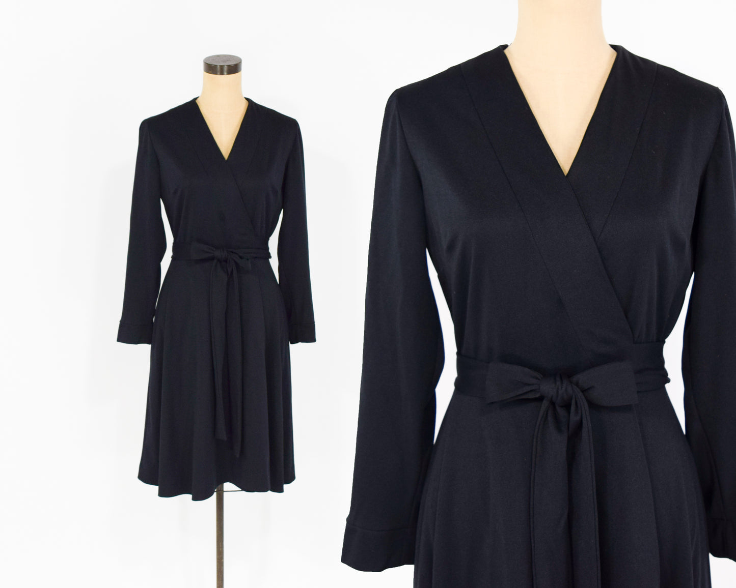 1970s Black Wrap Dress Medium