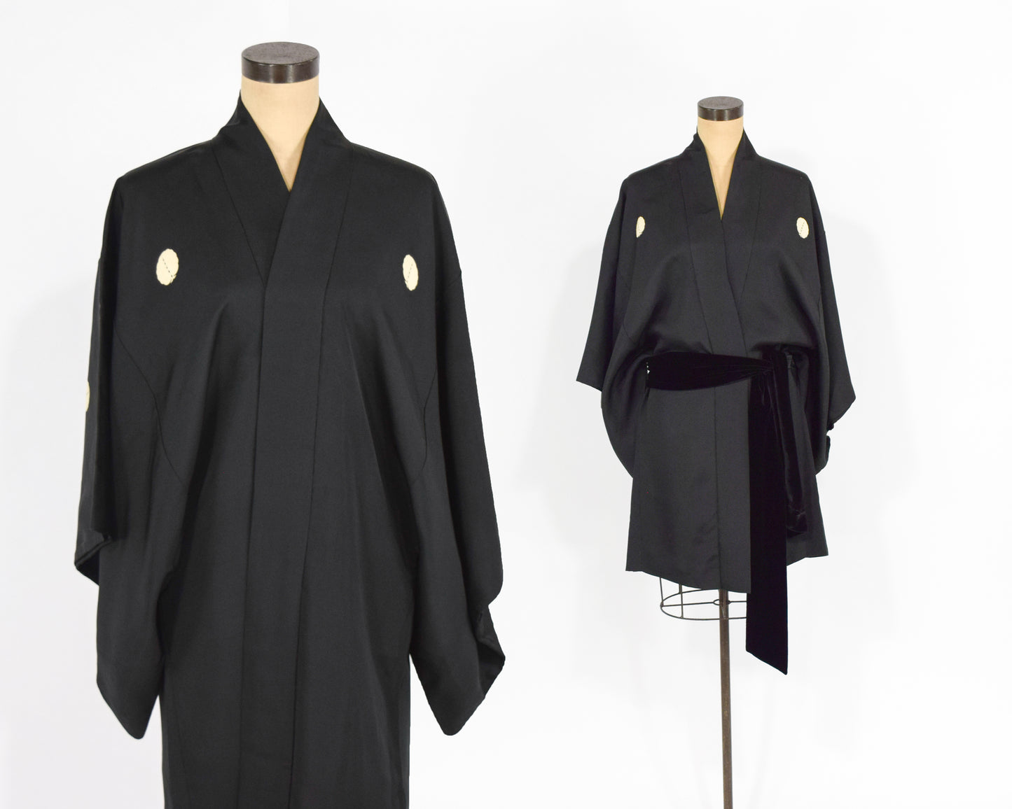 Vintage Haori Kimono, Black Bird Print Silk Kimono