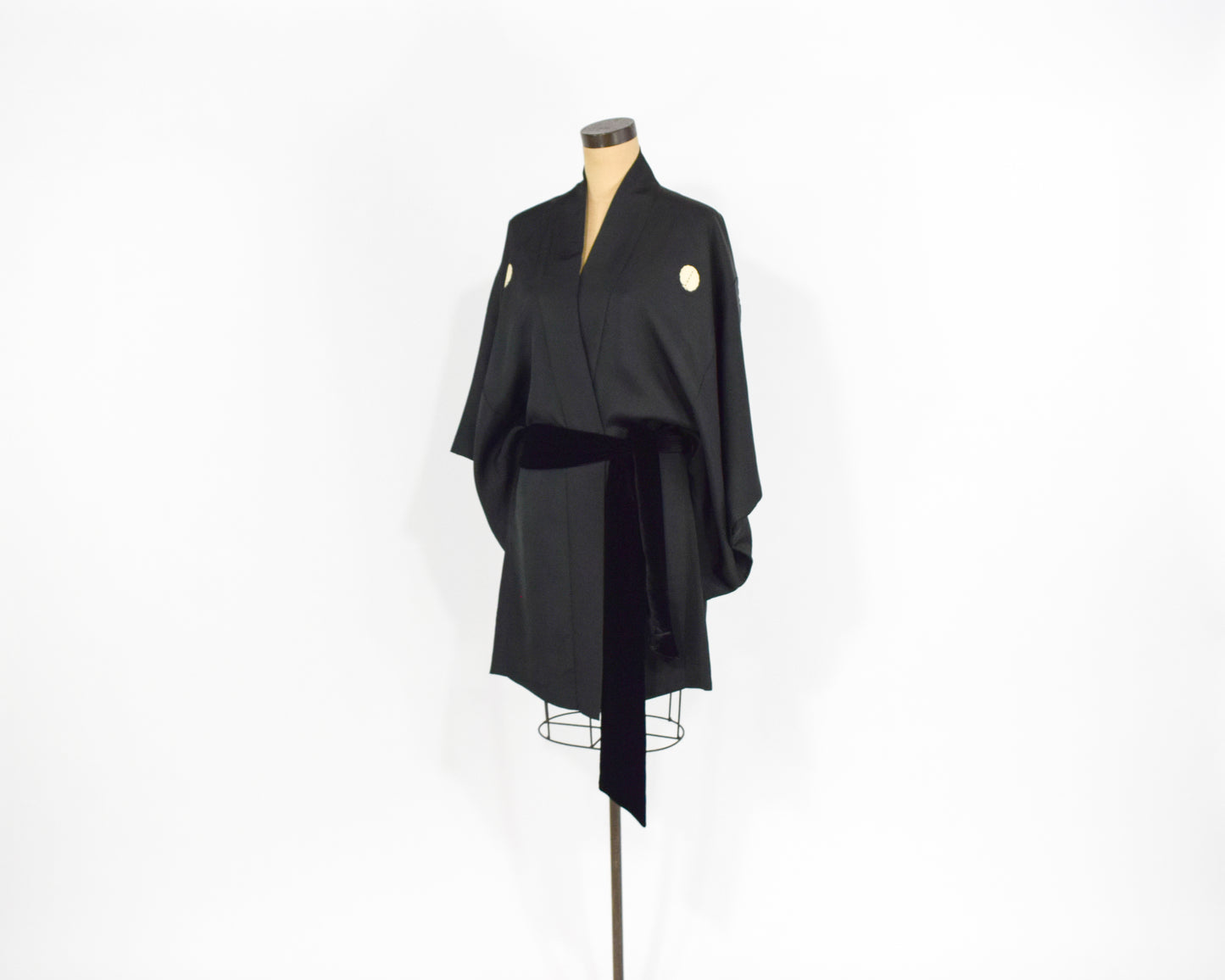 Vintage Haori Kimono, Black Bird Print Silk Kimono