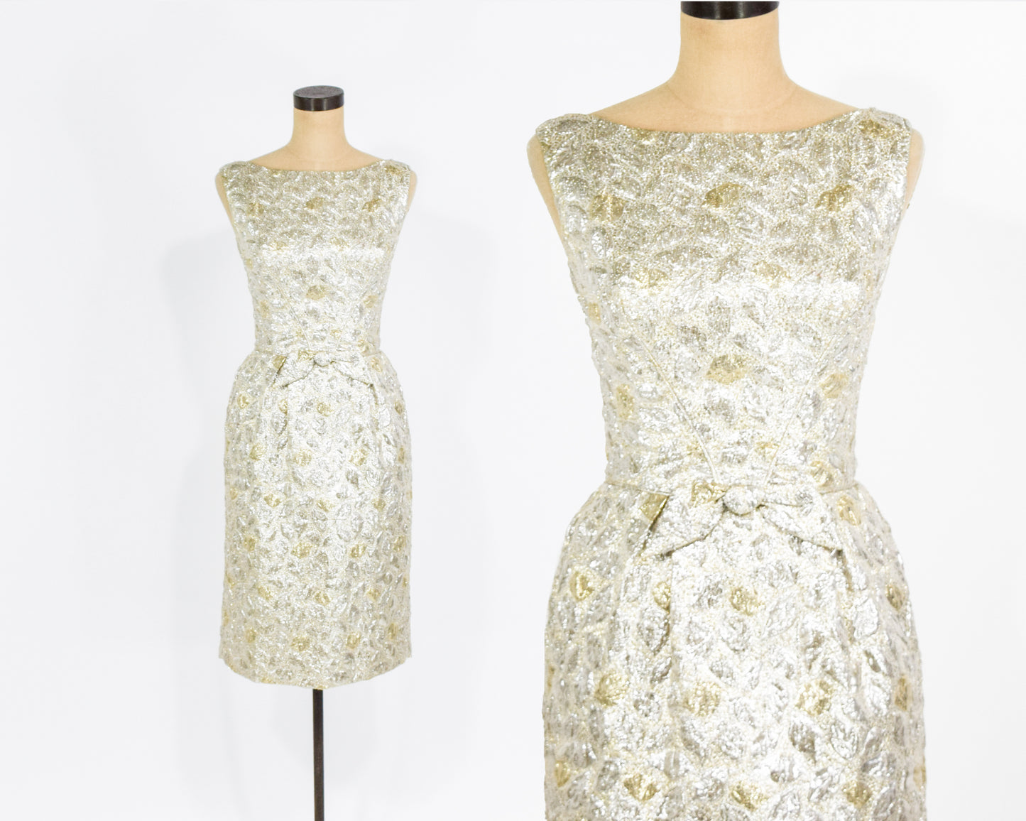 1960s Gold & Silver Cocktail Party Dress Extra Small