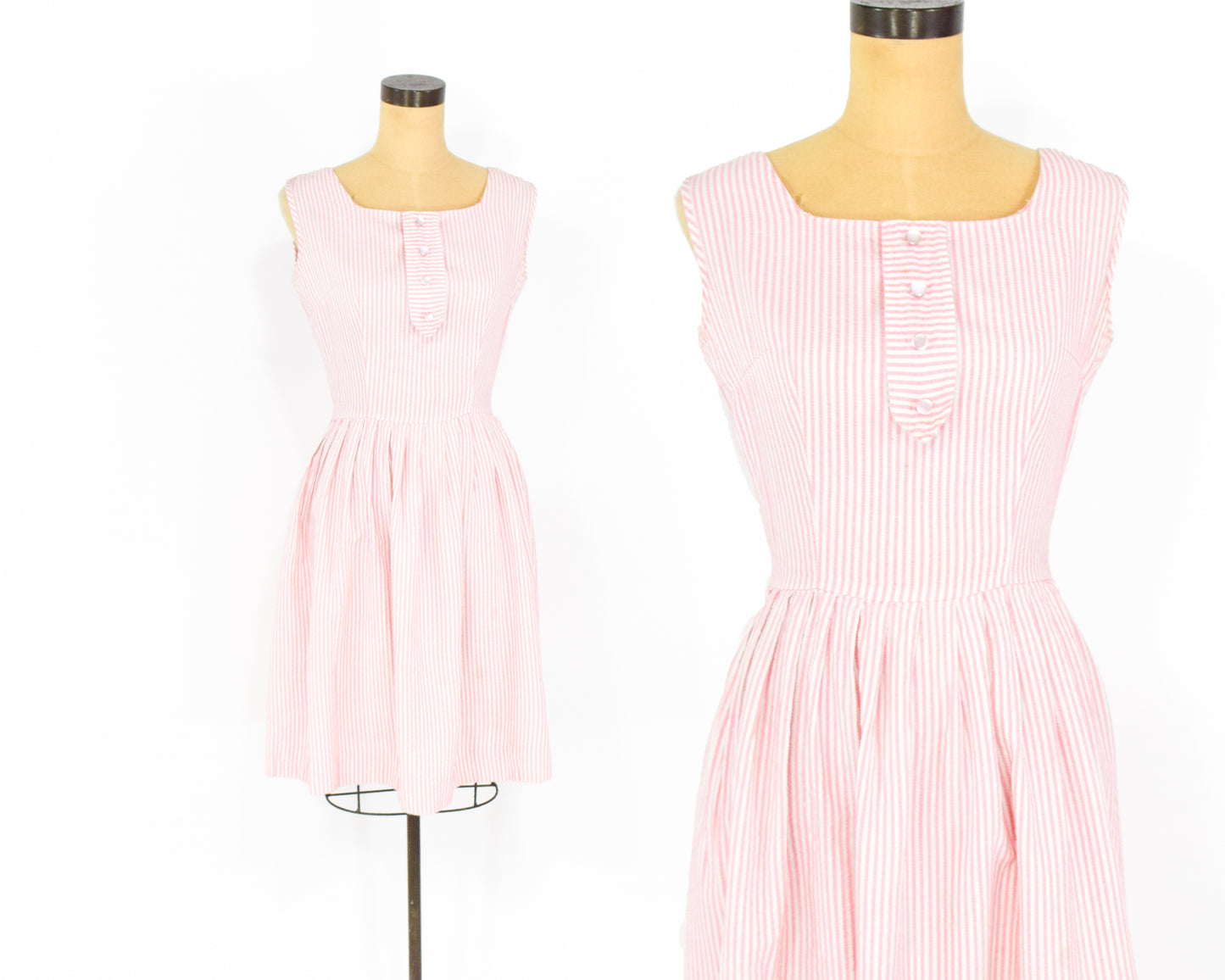 1950s Pink Seersucker Dress, Small