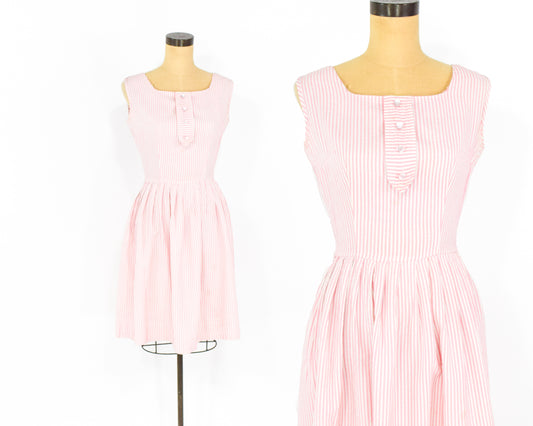 1950s Pink Seersucker Dress, Small