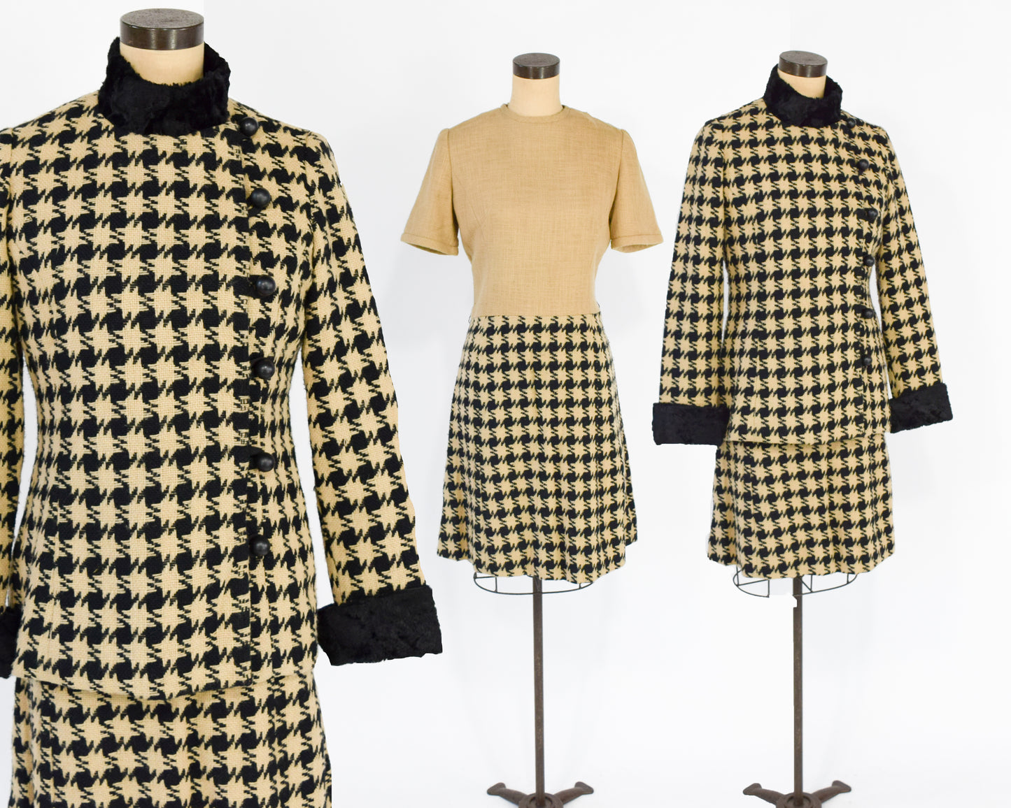 1960s Houndstooth Dress & Jacket Suit Set, Large