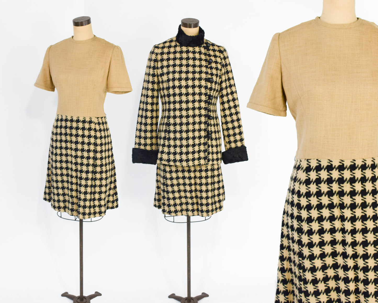 1960s Houndstooth Dress & Jacket Suit Set, Large
