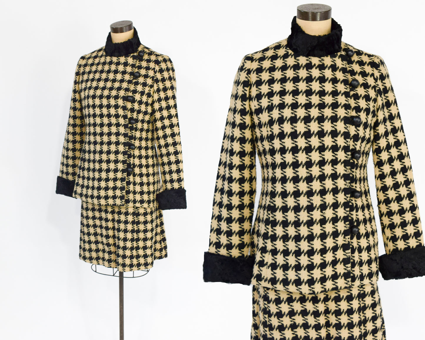 1960s Houndstooth Dress & Jacket Suit Set, Large