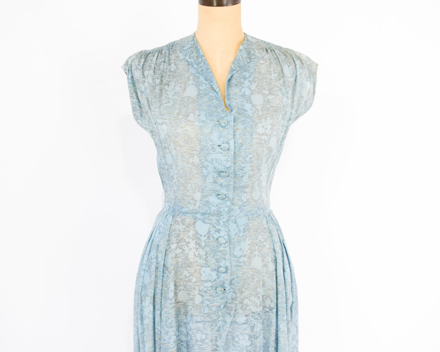 1940s Blue Print Day Dress Small