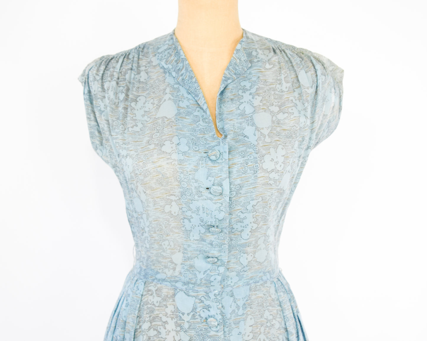 1940s Blue Print Day Dress Small
