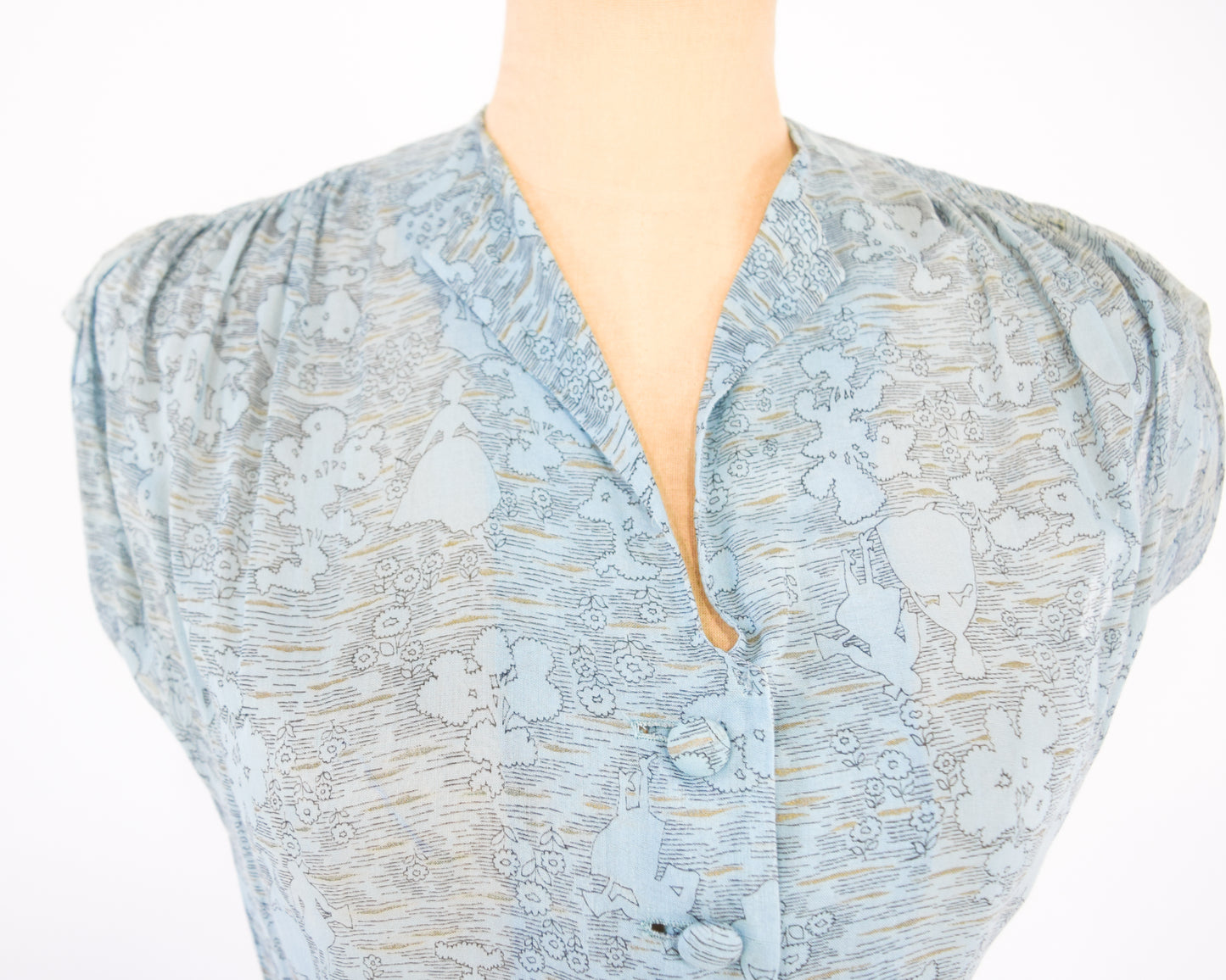 1940s Blue Print Day Dress Small