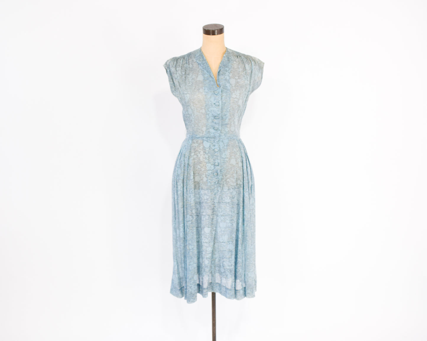 1940s Blue Print Day Dress Small