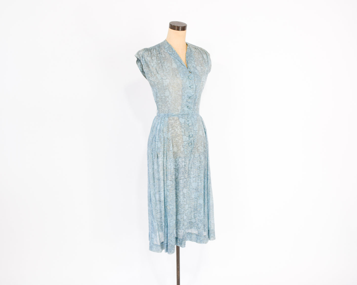 1940s Blue Print Day Dress Small