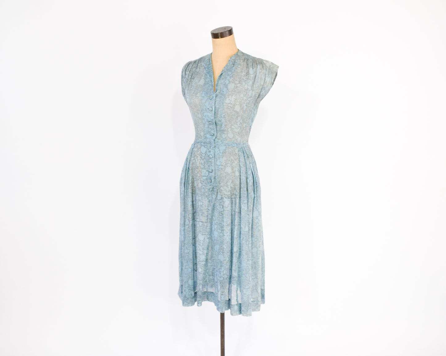 1940s Blue Print Day Dress Small