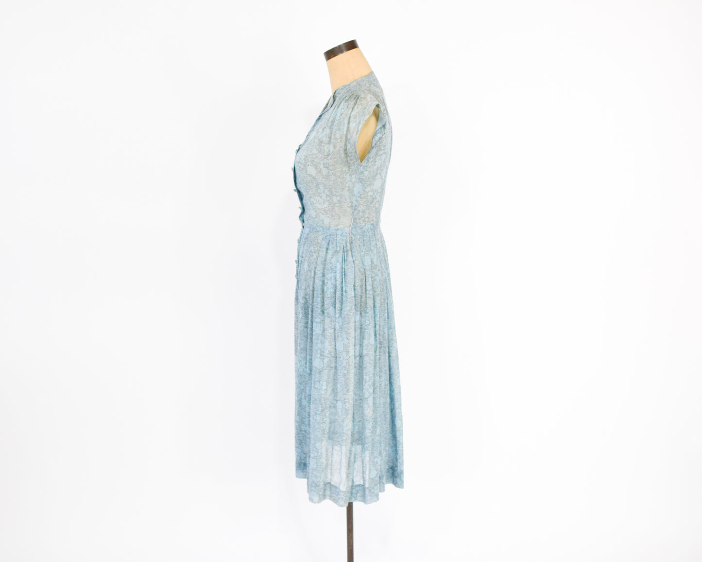 1940s Blue Print Day Dress Small