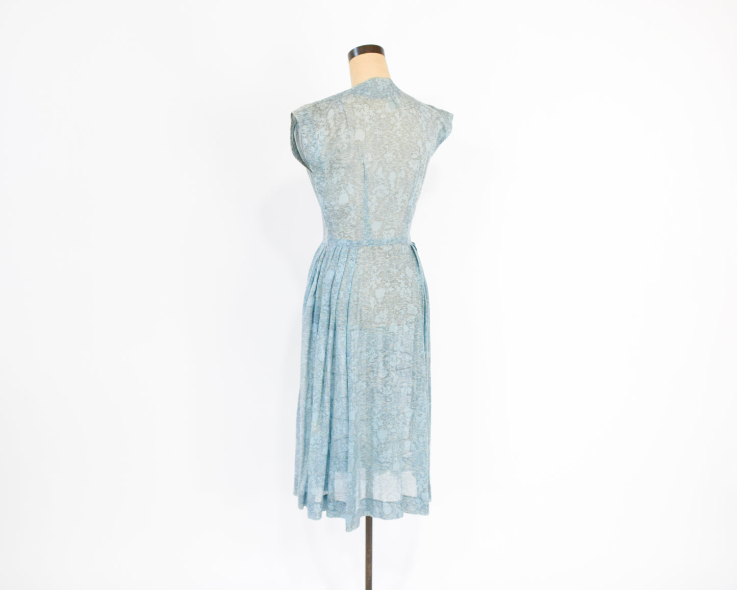 1940s Blue Print Day Dress Small