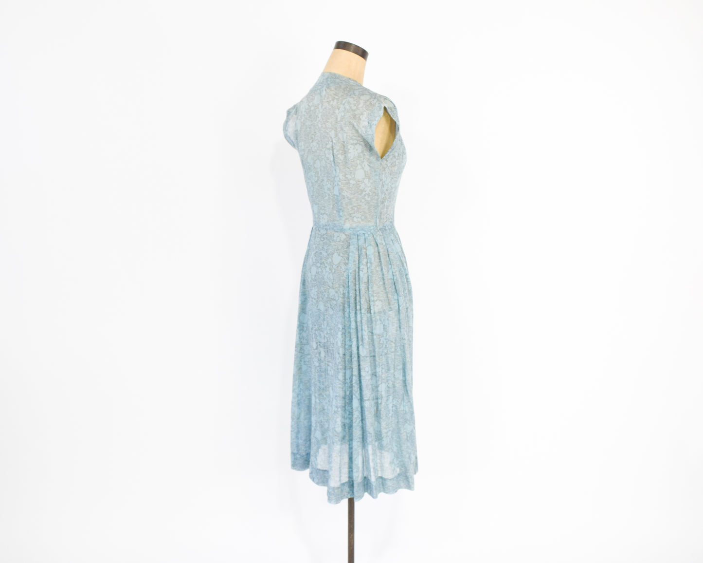 1940s Blue Print Day Dress Small