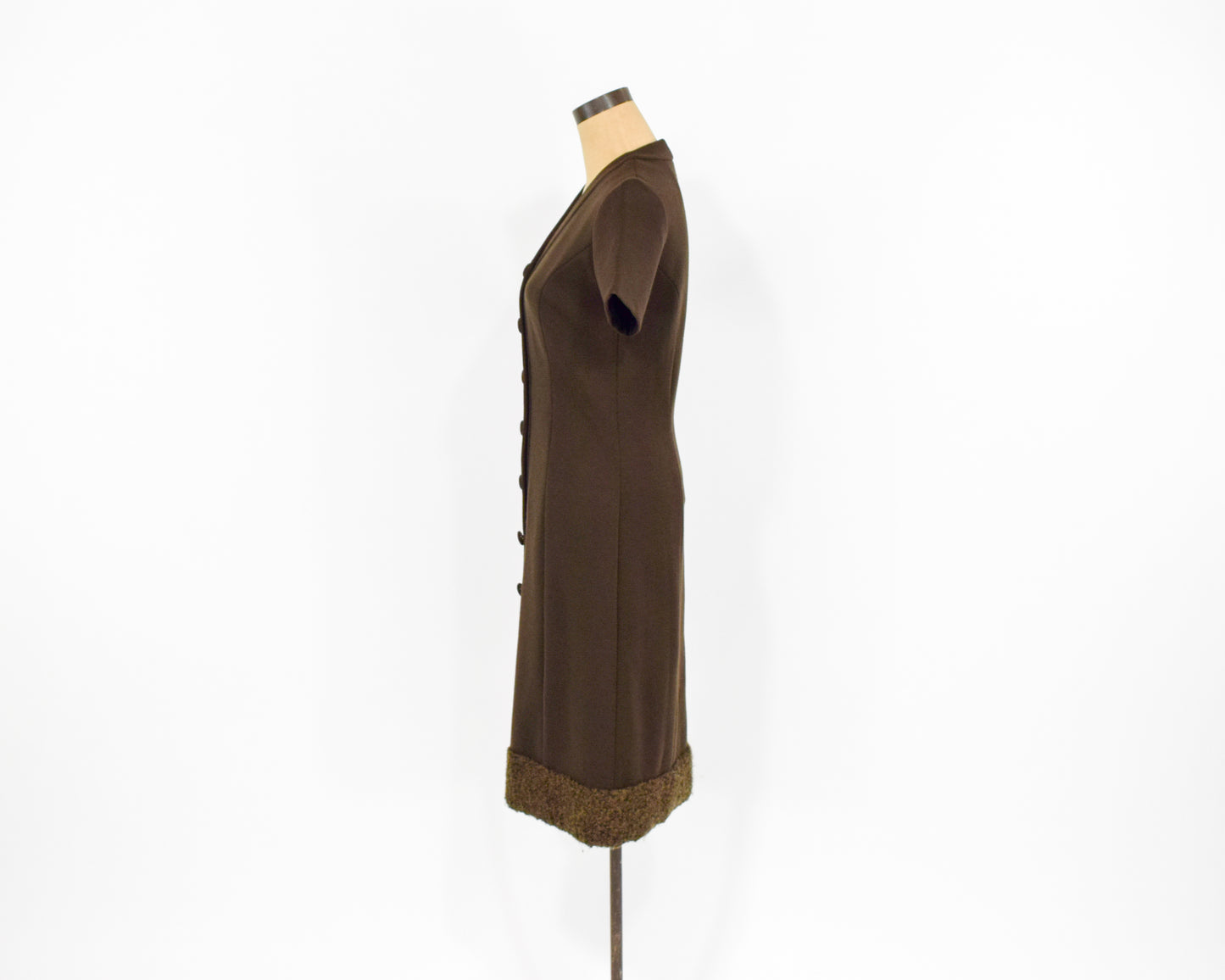 1960s Brown Wool Fur Trim Dress