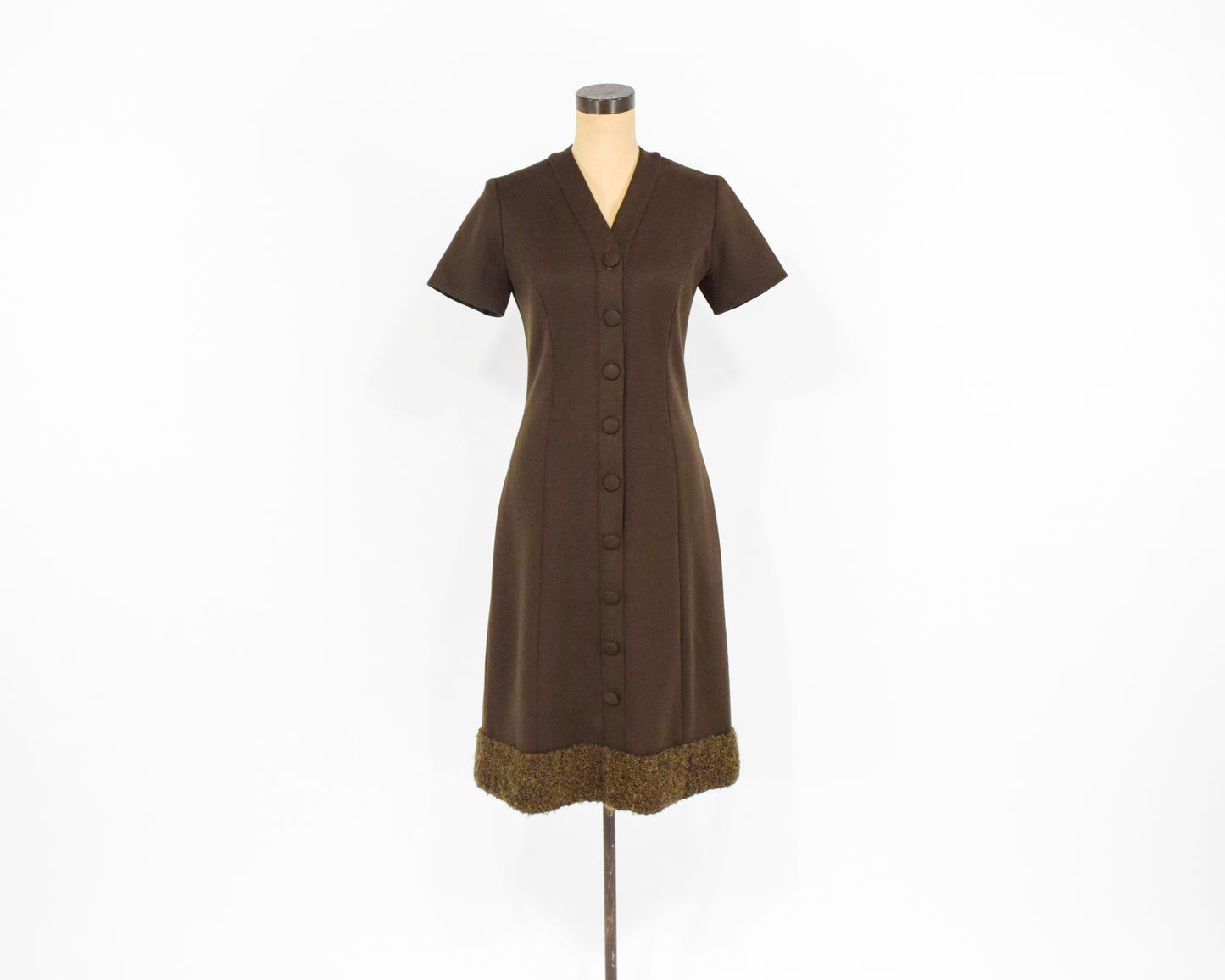 1960s Brown Wool Fur Trim Dress