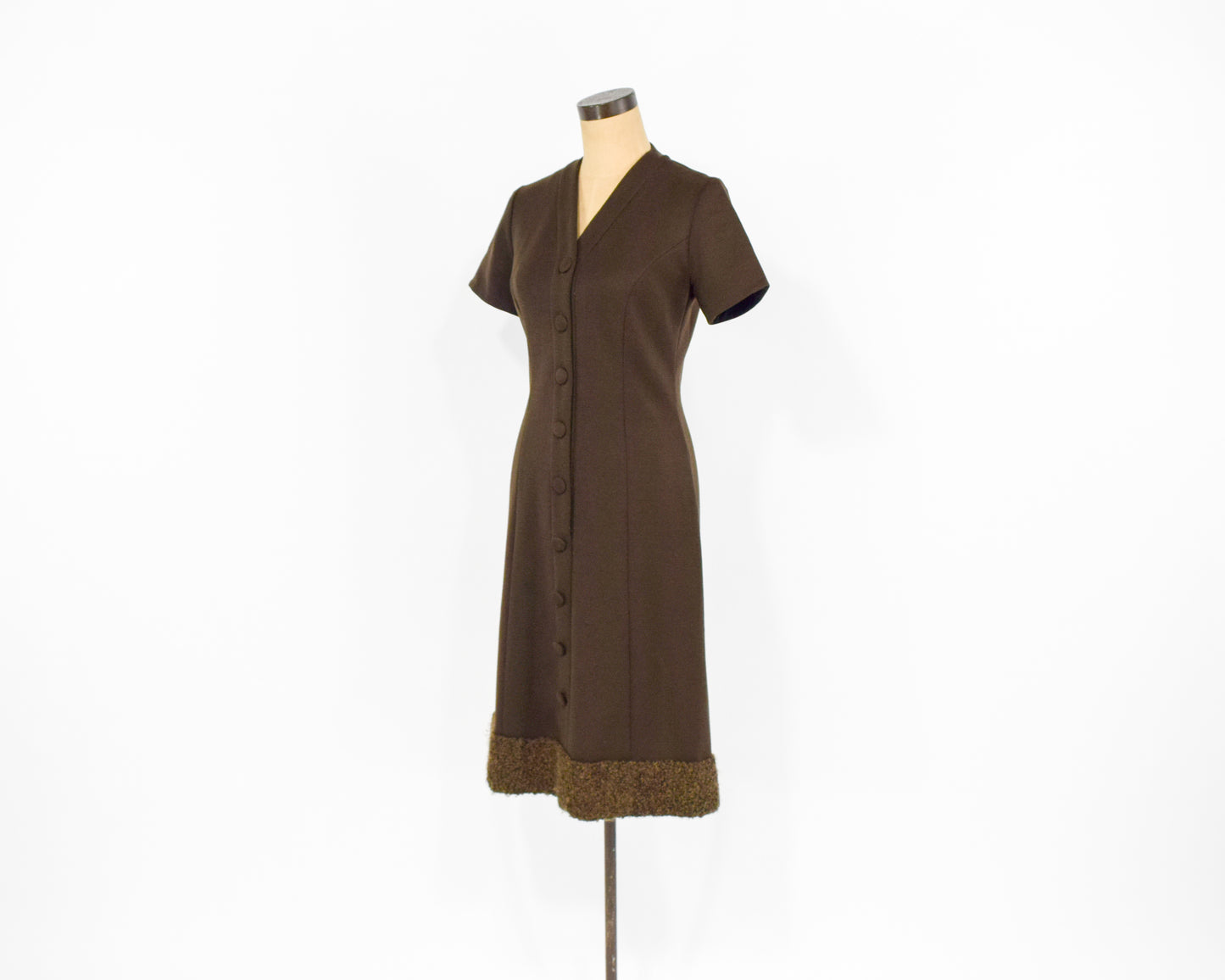 1960s Brown Wool Fur Trim Dress