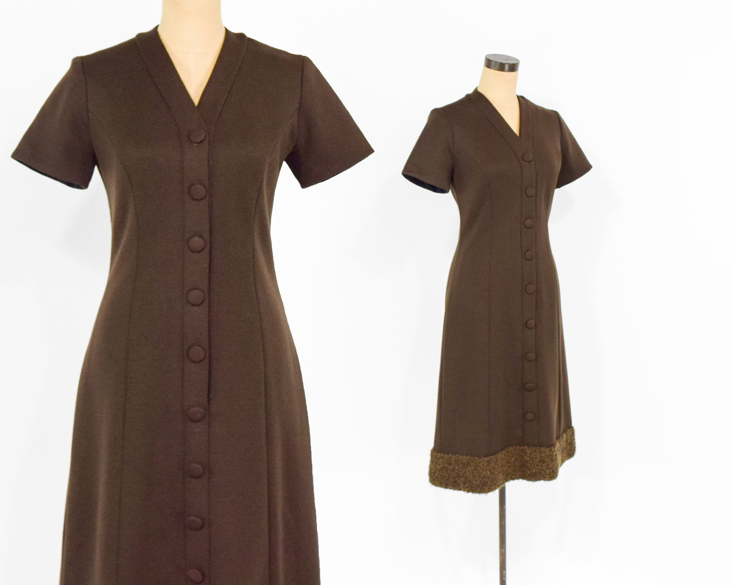 1960s Brown Wool Fur Trim Dress