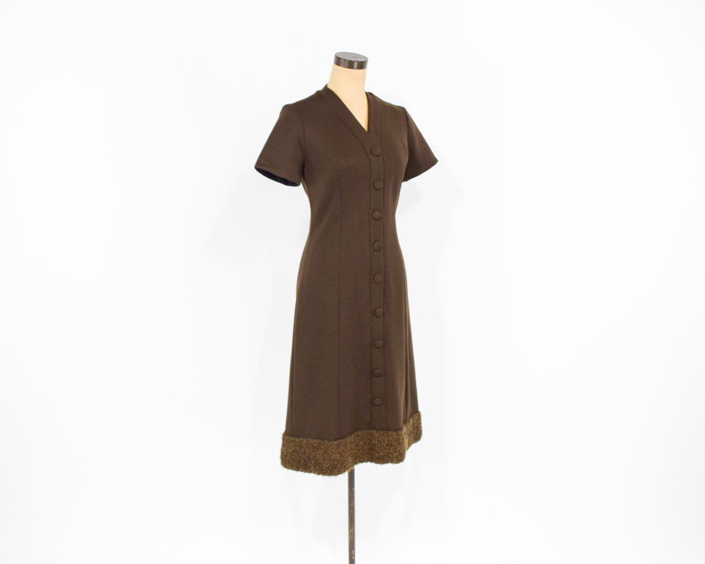 1960s Brown Wool Fur Trim Dress