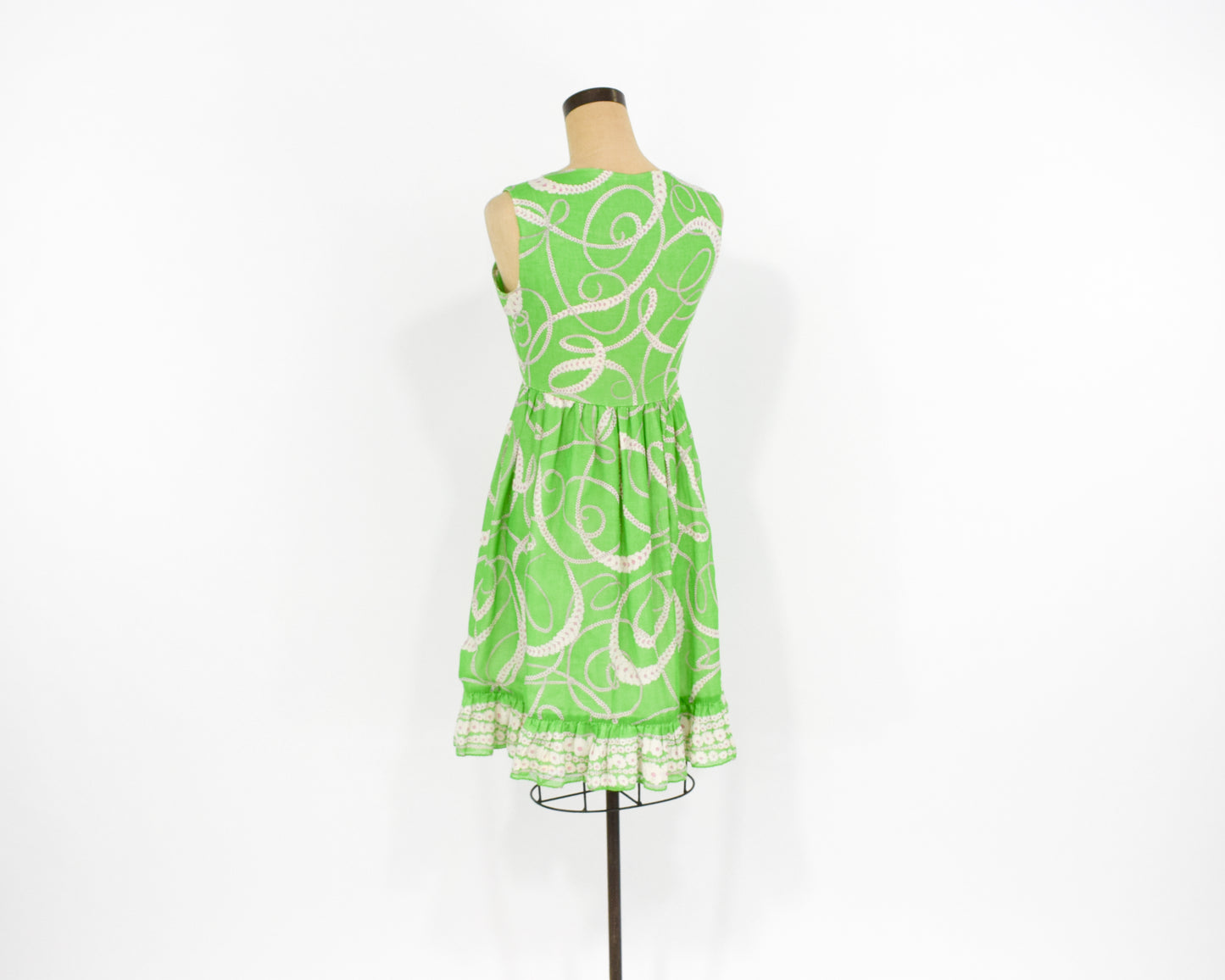 1960s Lime Green Print Cotton Day Dress Small