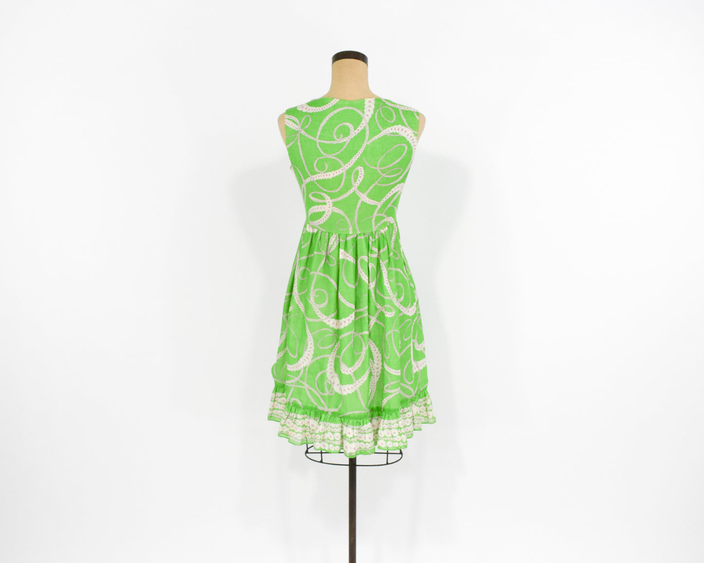 1960s Lime Green Print Cotton Day Dress Small