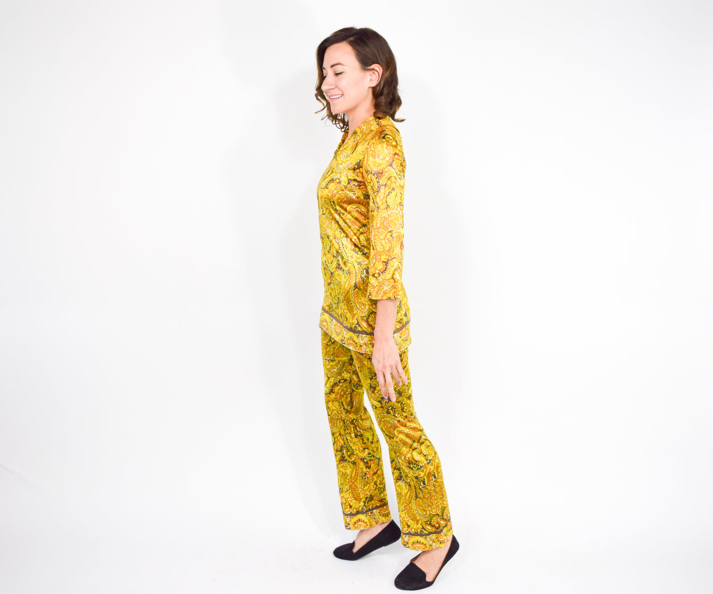 1970s Yellow Tunic Top & Pants Set, Extra Small