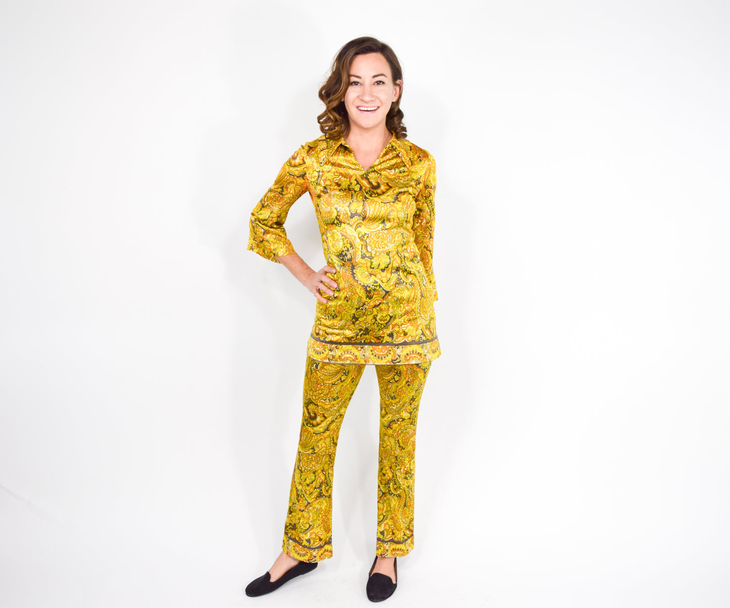 1970s Yellow Tunic Top & Pants Set, Extra Small