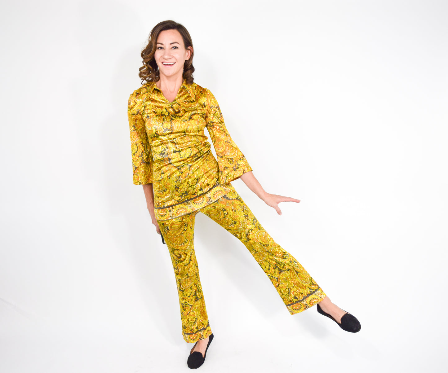 1970s Yellow Tunic Top & Pants Set, Extra Small