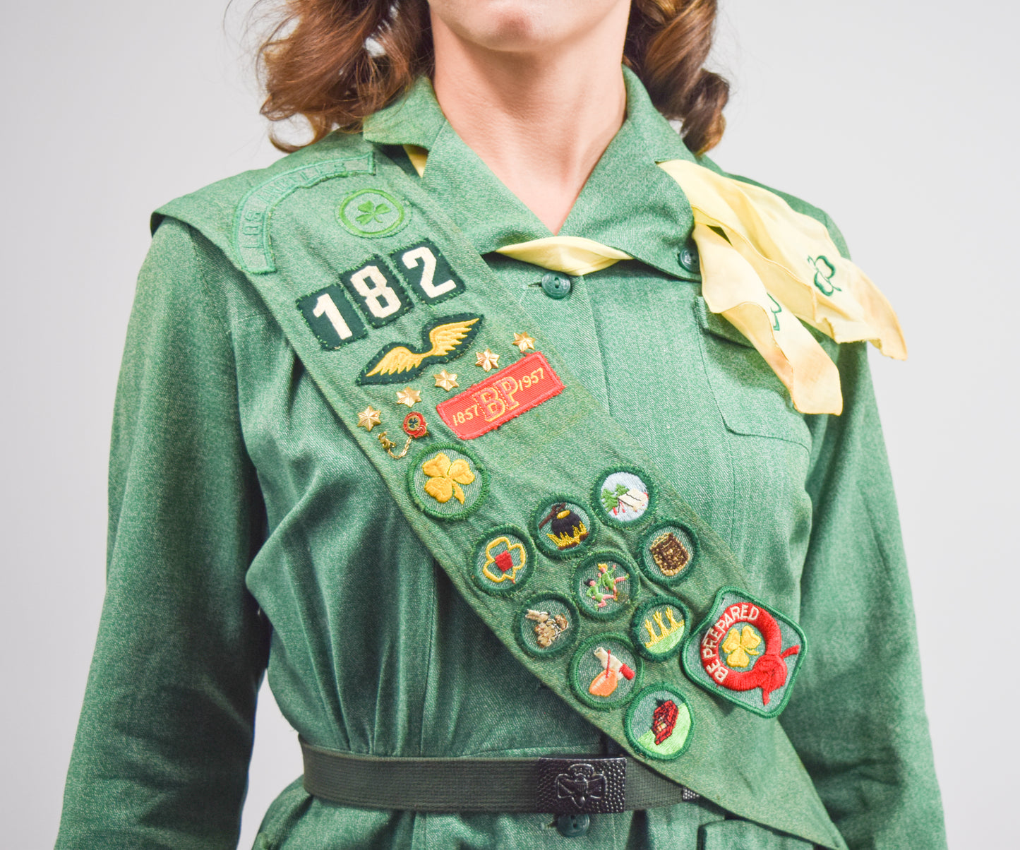 1940s Green Girl Scout Uniform Dress & Accessories, Small