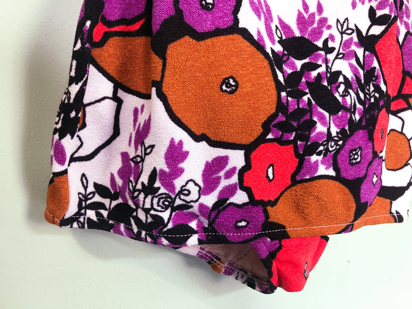 1960s Purple Red Floral Print Swimsuit Small