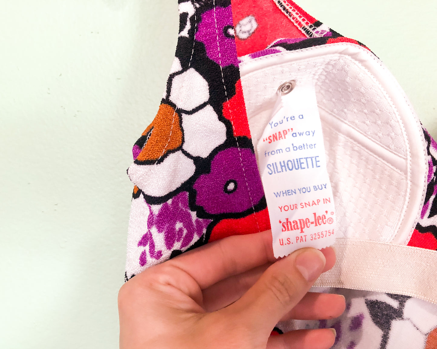 1960s Purple Red Floral Print Swimsuit Small