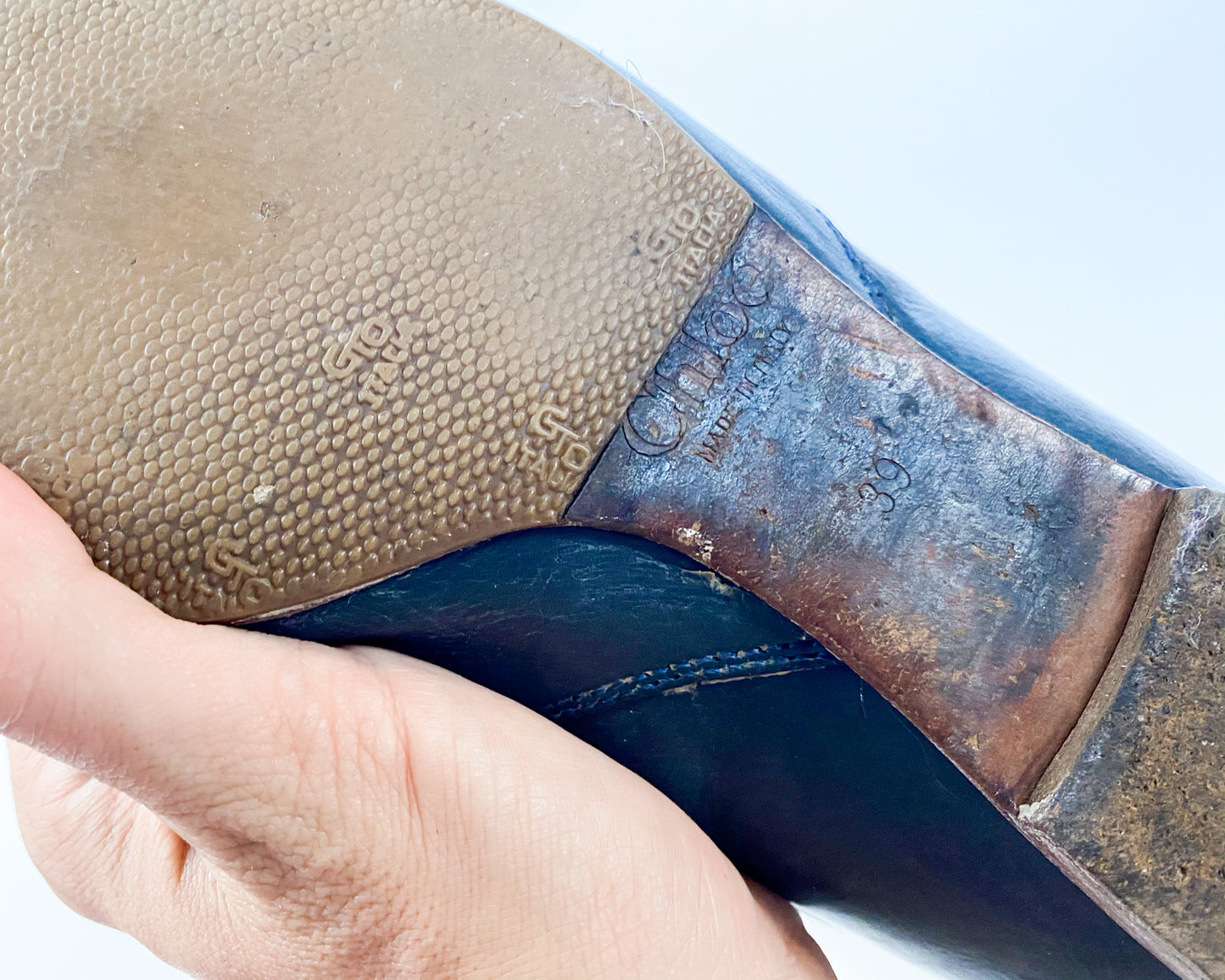 1990s Chloe Navy Blue Leather Boots, 39