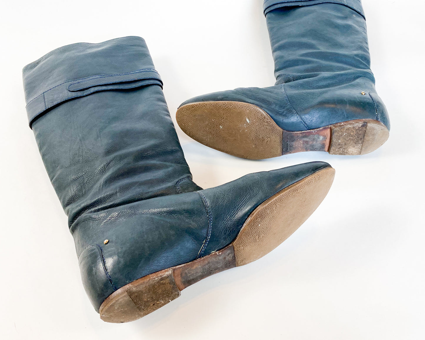 1990s Chloe Navy Blue Leather Boots, 39