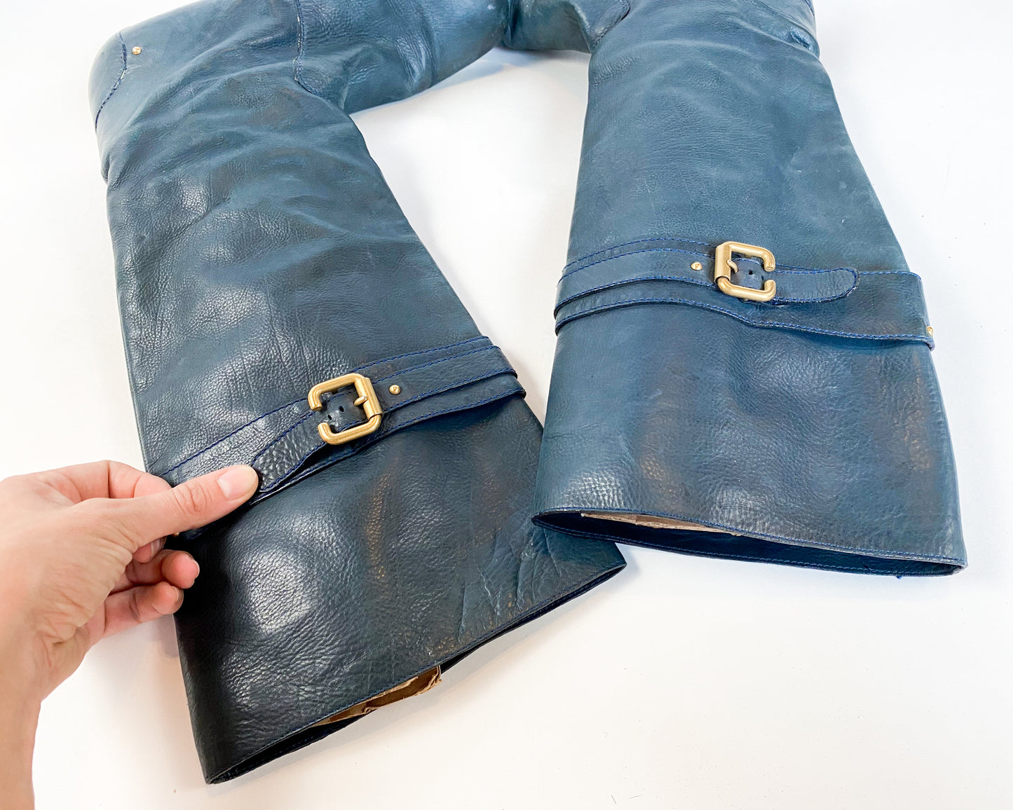 1990s Chloe Navy Blue Leather Boots, 39
