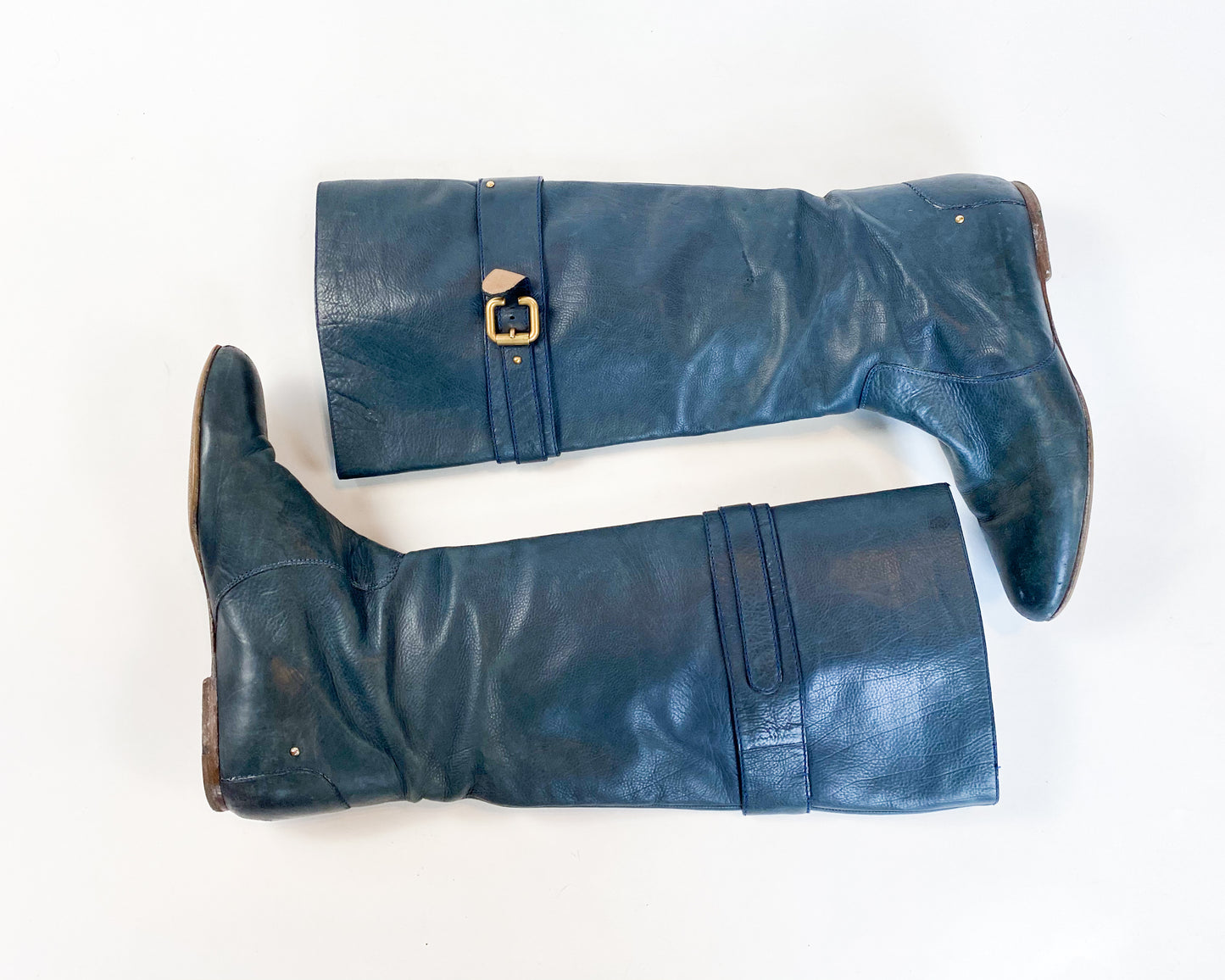 1990s Chloe Navy Blue Leather Boots, 39