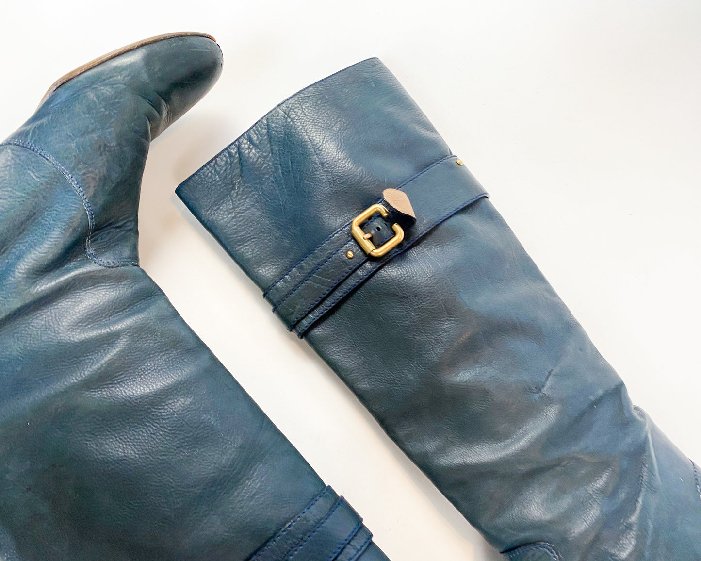 1990s Chloe Navy Blue Leather Boots, 39