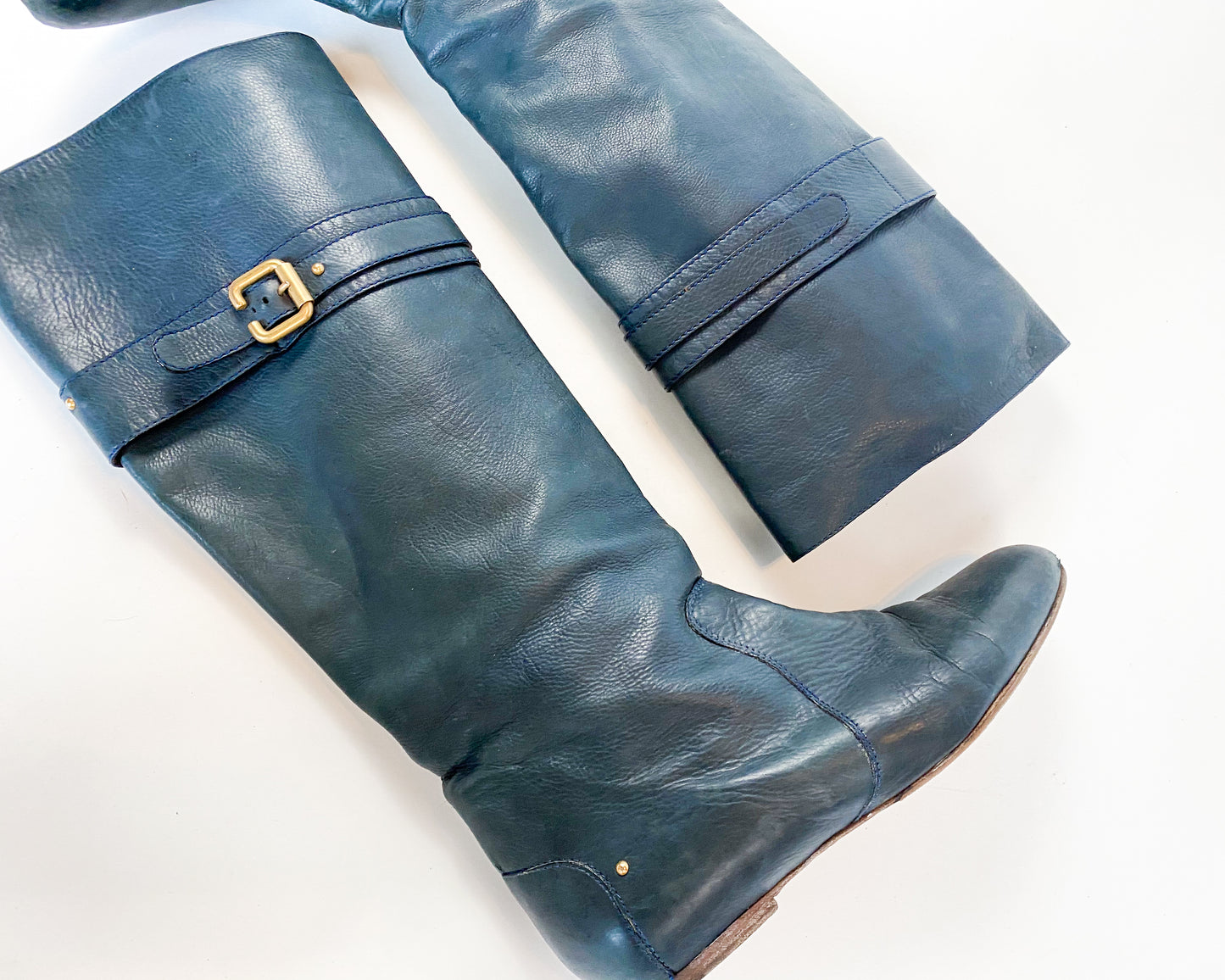 1990s Chloe Navy Blue Leather Boots, 39