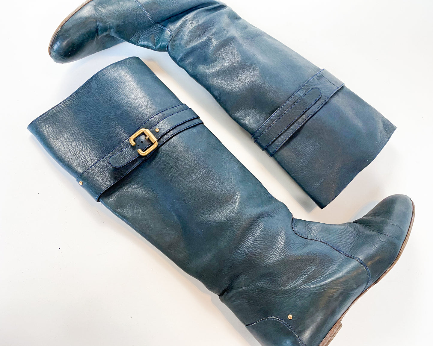 1990s Chloe Navy Blue Leather Boots, 39