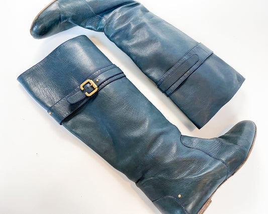 1990s Chloe Navy Blue Leather Boots, 39